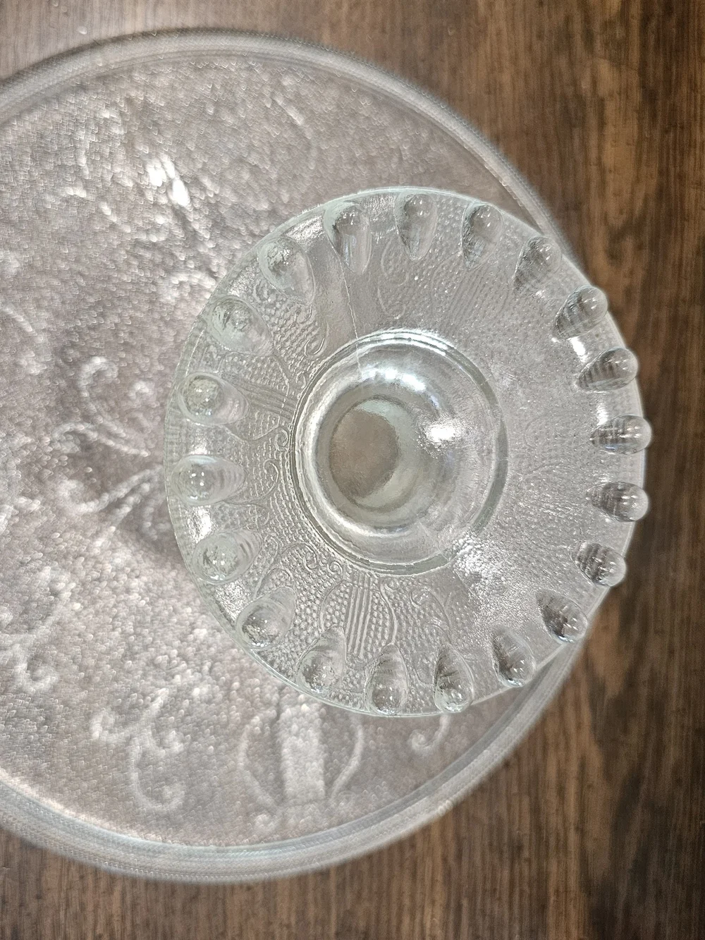 Vintage Jeannette Glass Harp Lyre Clear Pedestal Cake Stand 10